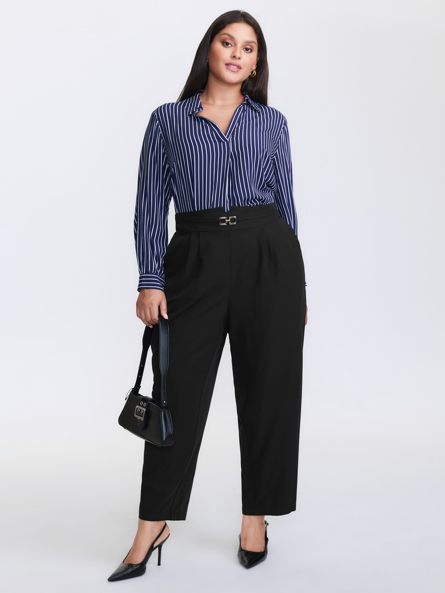 Metal Buckle Split Waistband Pants-Sweetccc