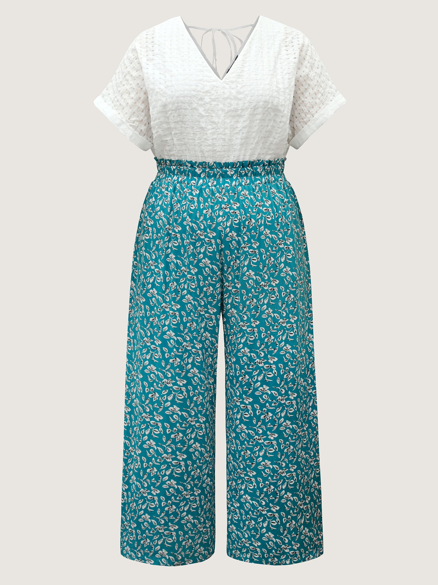Floral Color Contrast Shirred Jumpsuit-Sweetccc