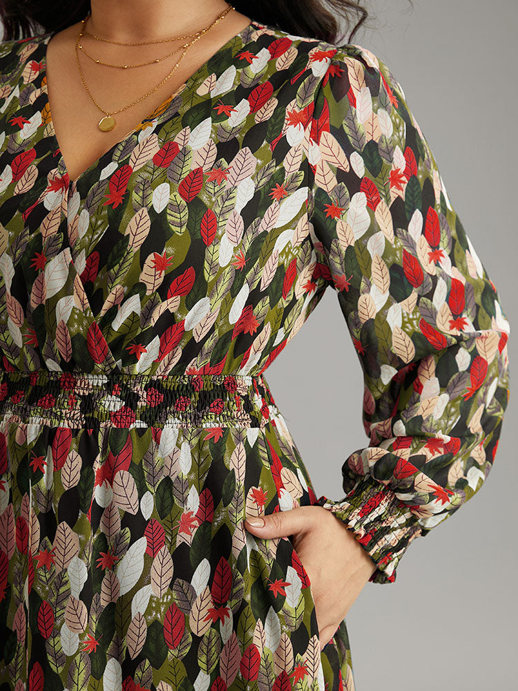 Overlap Collar Feather Shirred Pocket Dress-Sweetccc