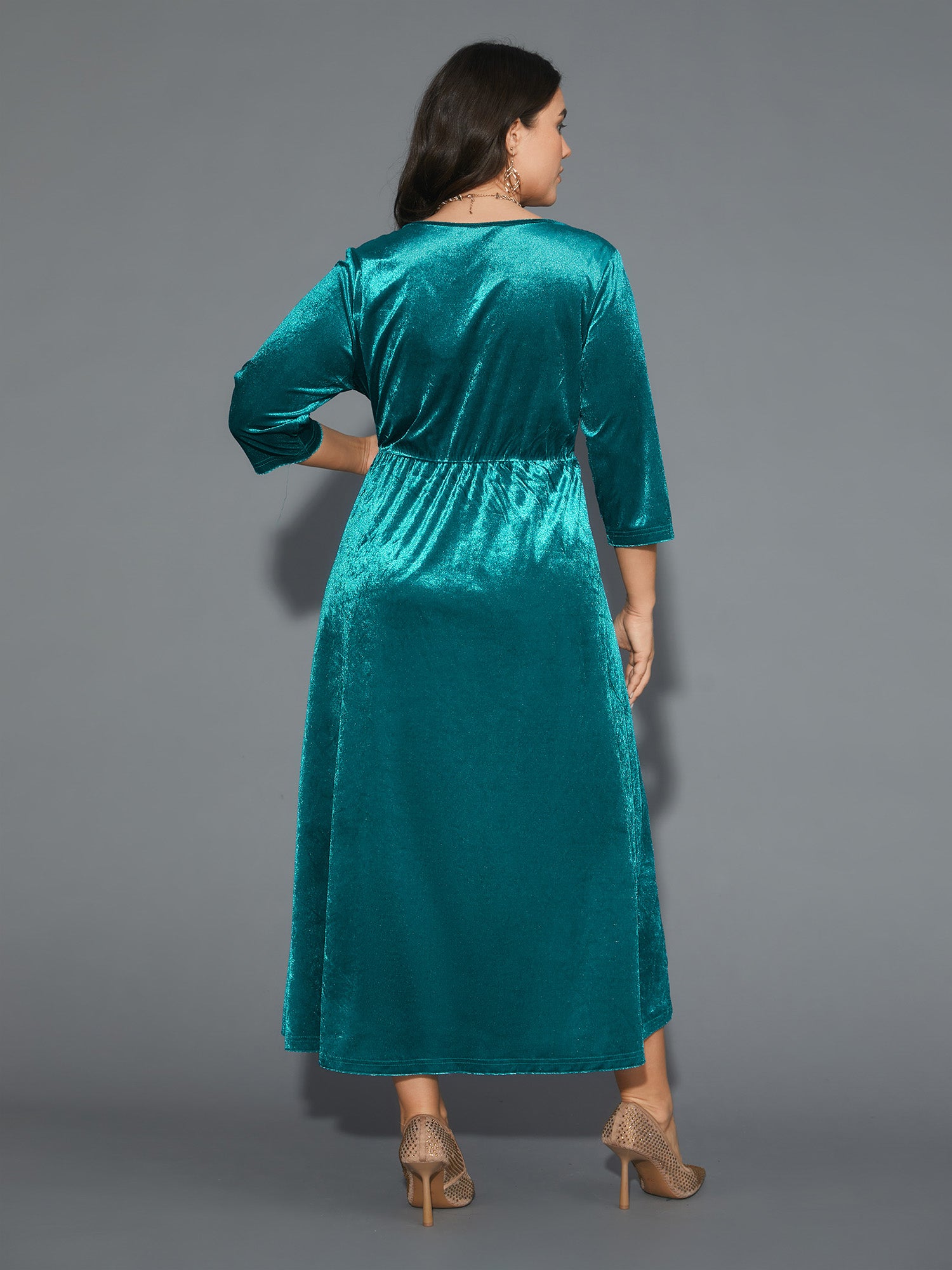 Velvet V-Neck Side Slit Maxi Dress-Sweetccc