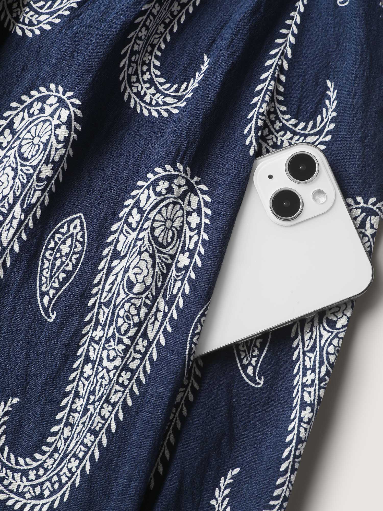 Paisley Print Dolman Ruffled Sleeve Midi Dress-Sweetccc