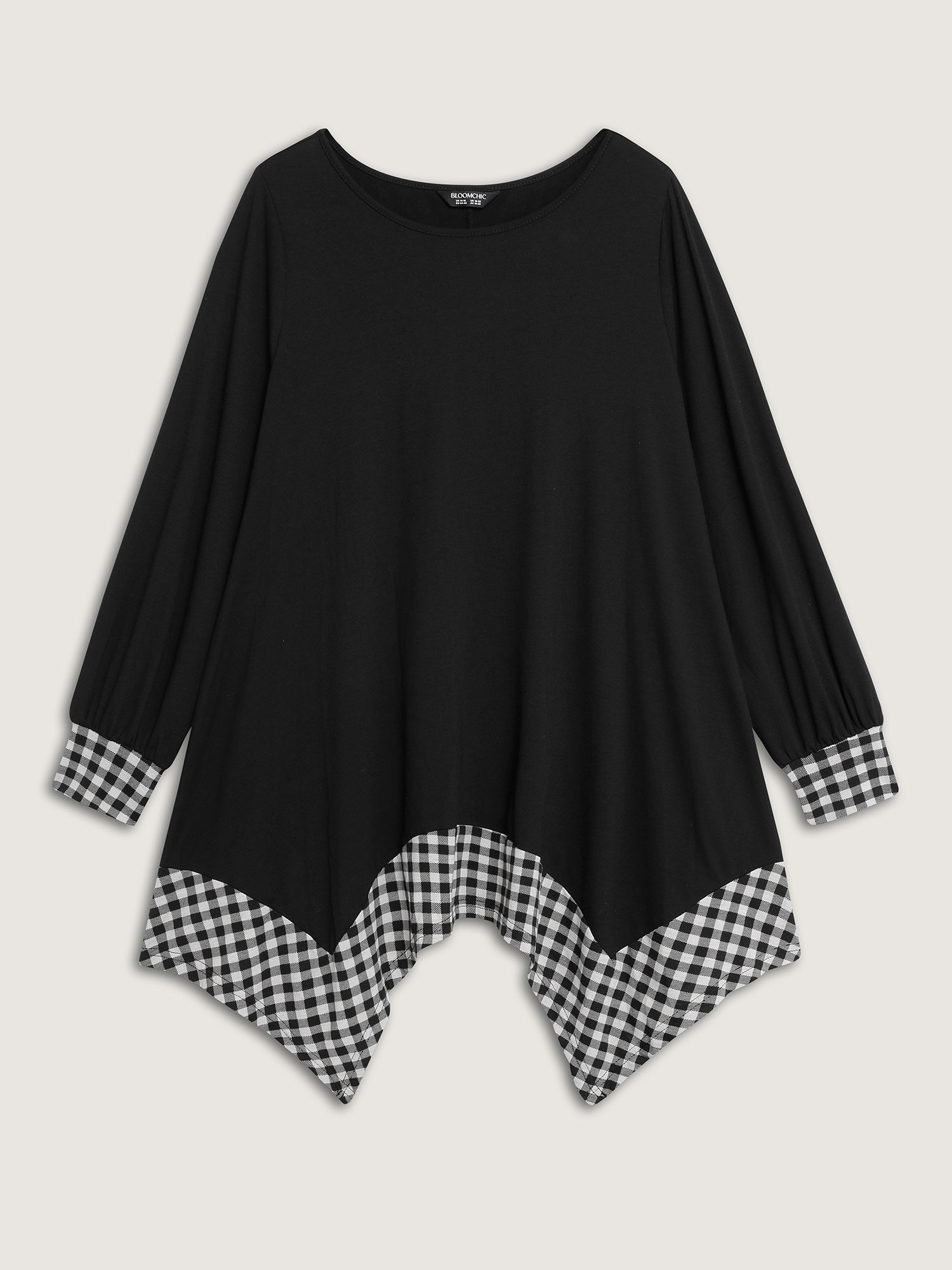 Supersoft Stretchy Checkered Asymmetrical Hem T-Shirt-Sweetccc