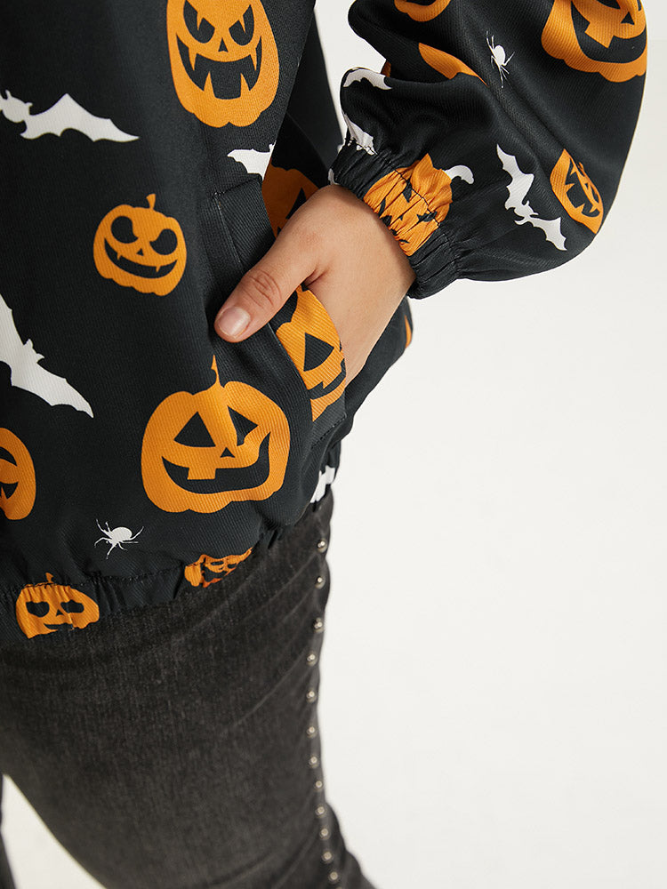 Halloween Graphic Zipper Fly Pocket Coat-Sweetccc