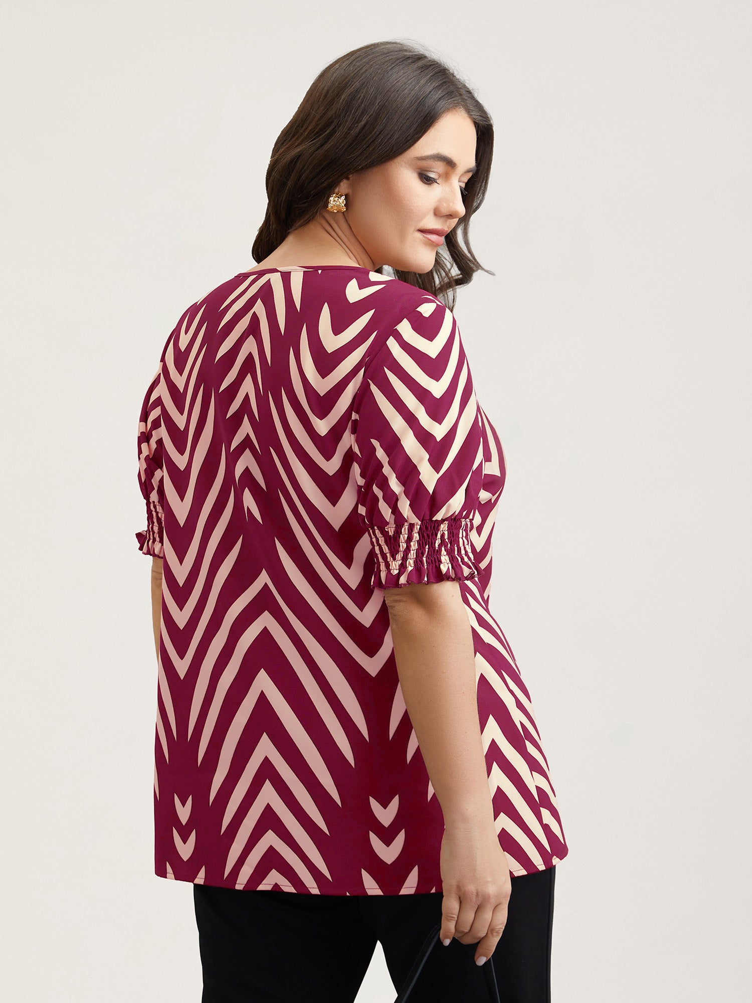 Geometric Print Ruffled Shirred Shirt-Sweetccc