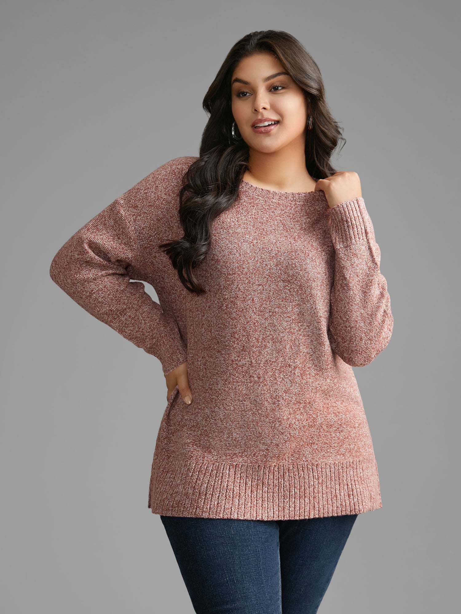 Texture Bowknot Cut Out Slit Hem Pullover-Sweetccc