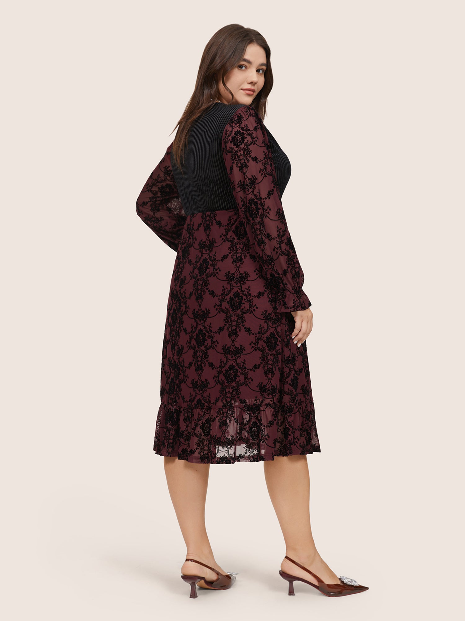 Velvet Patchwork Geometric Pleated Dress-Sweetccc