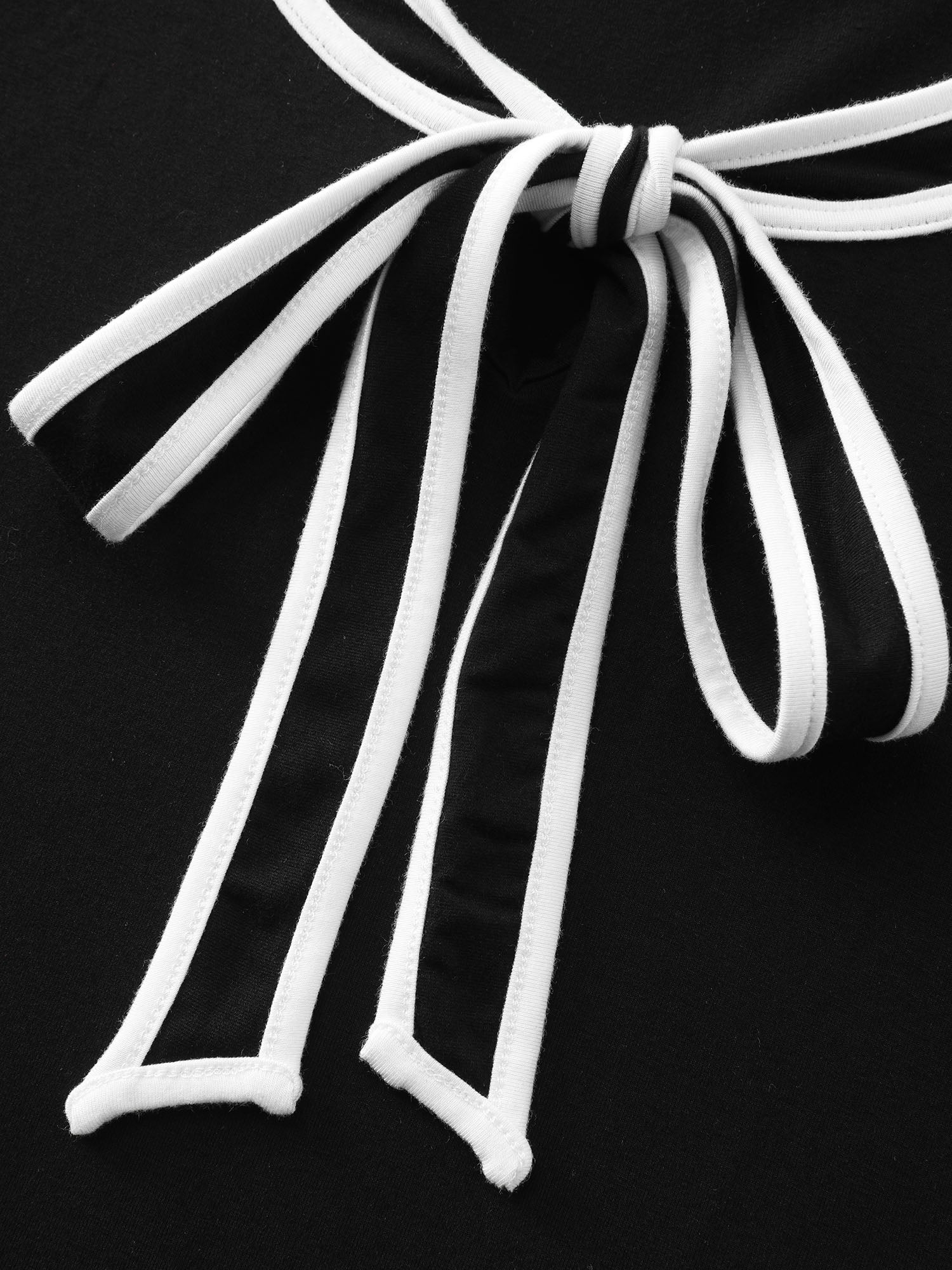 Supersoft Sailor Neck-Tie Contrast Knit Top-Sweetccc