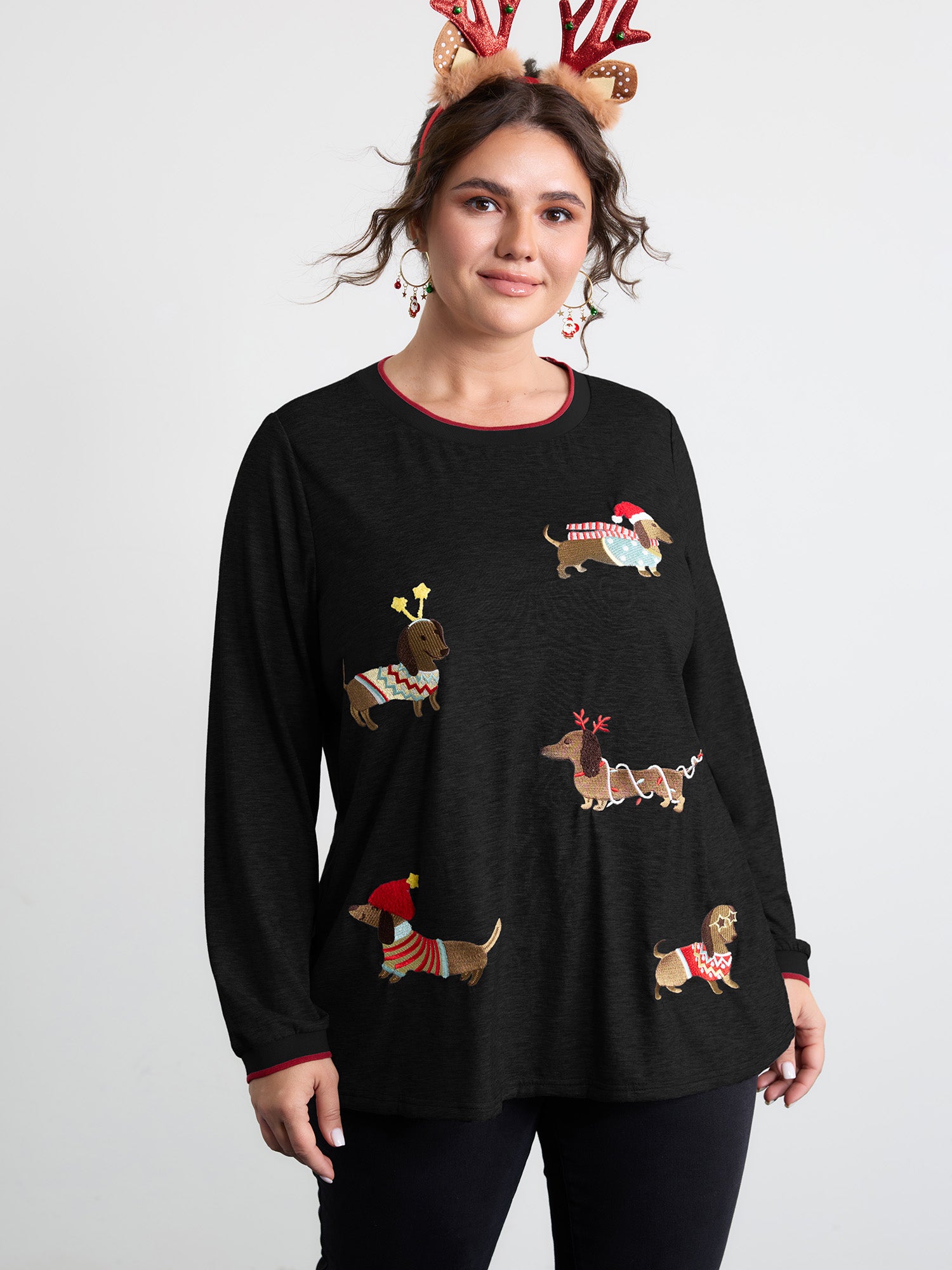 Supersoft Puppy Embroidery Contrast T-Shirt-Sweetccc