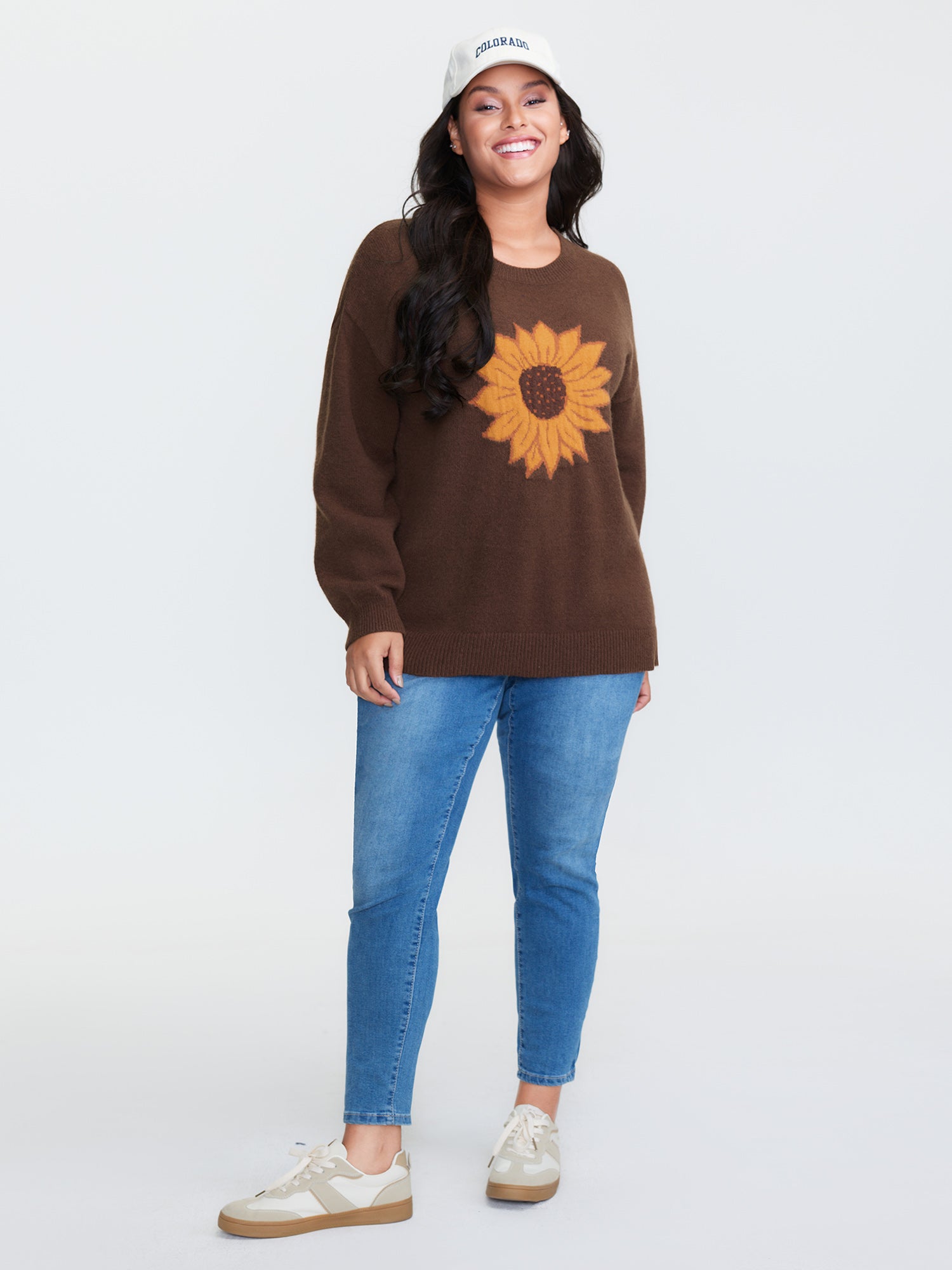 Supersoft Sunflower Pattern Round Neck Pullover-Sweetccc