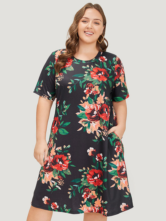Floral Print Pocket Midi Dress-Sweetccc