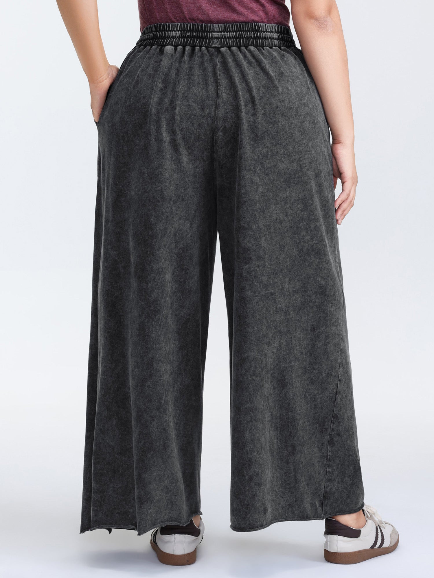 Vintage Washed Drawstring Wide Leg Pants-Sweetccc