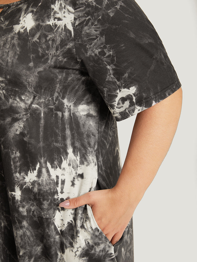 Marble Cut Out Pocket Zipper Midi Dress-Sweetccc