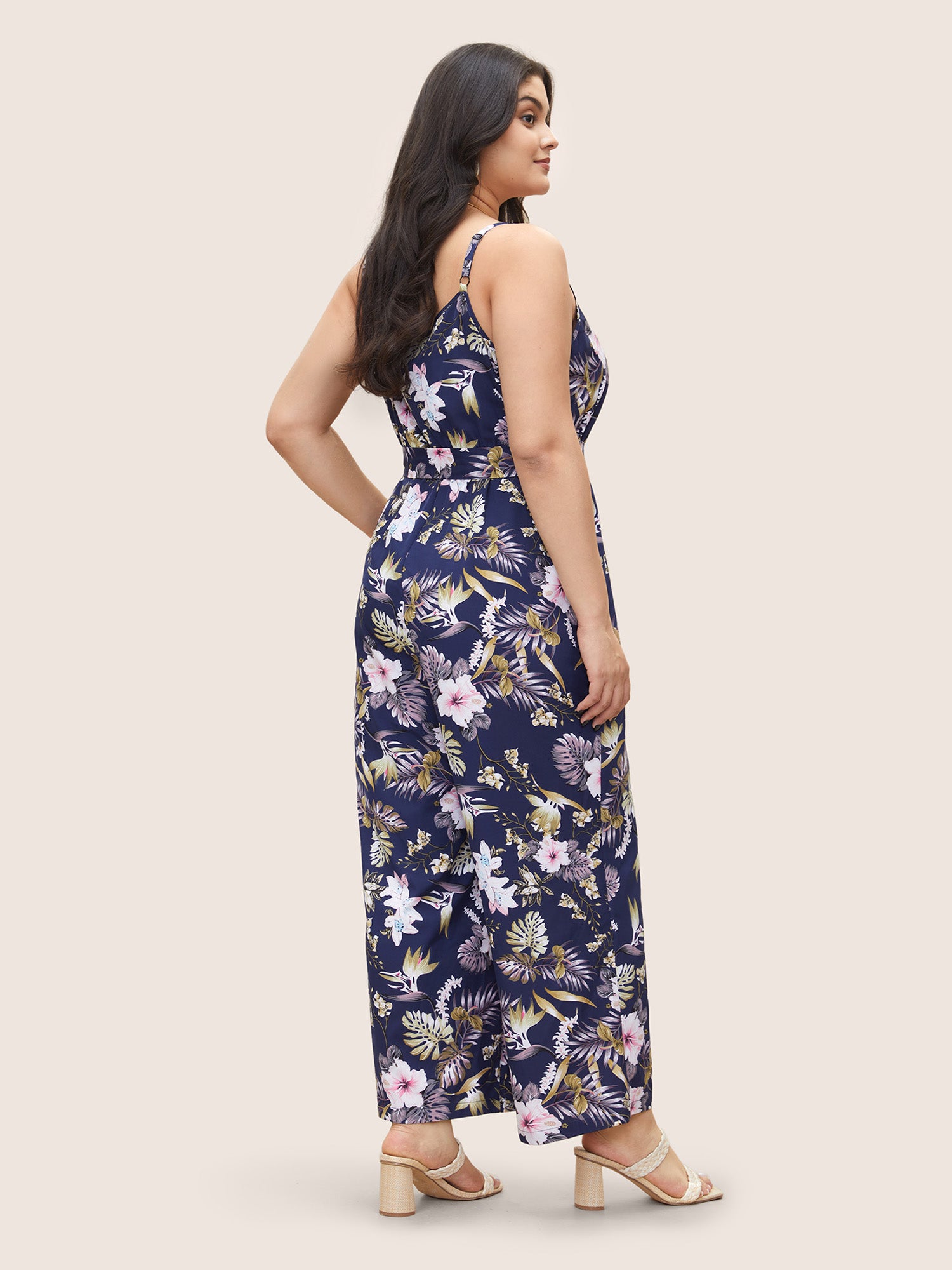 Floral Belted Pocket Wrap Cami Jumpsuit-Sweetccc