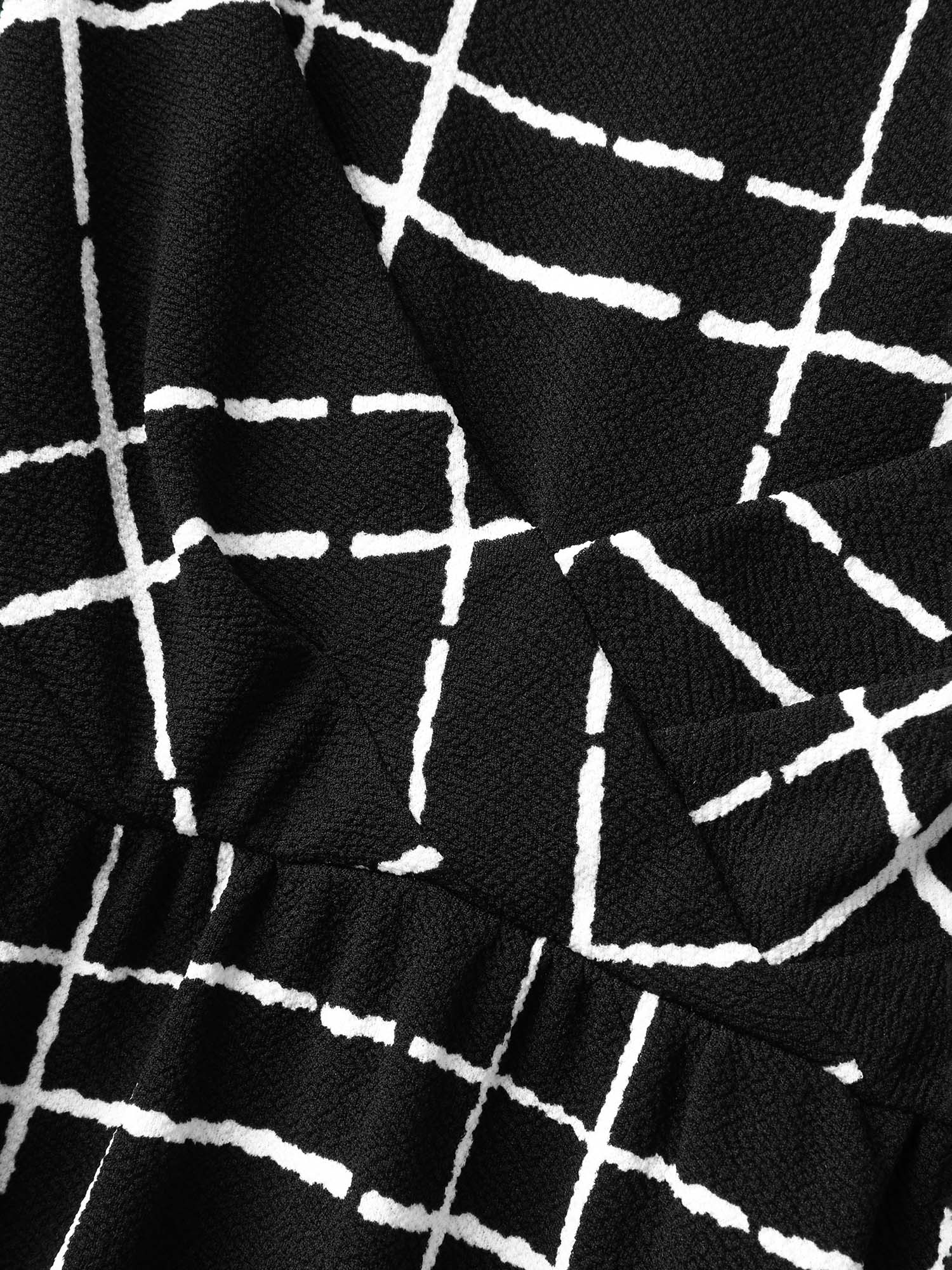 Grid Print Pleated Front Overlap Midi Dress-Sweetccc