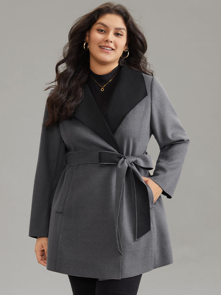 Lapel Collar Contrast Belted Coat-Sweetccc