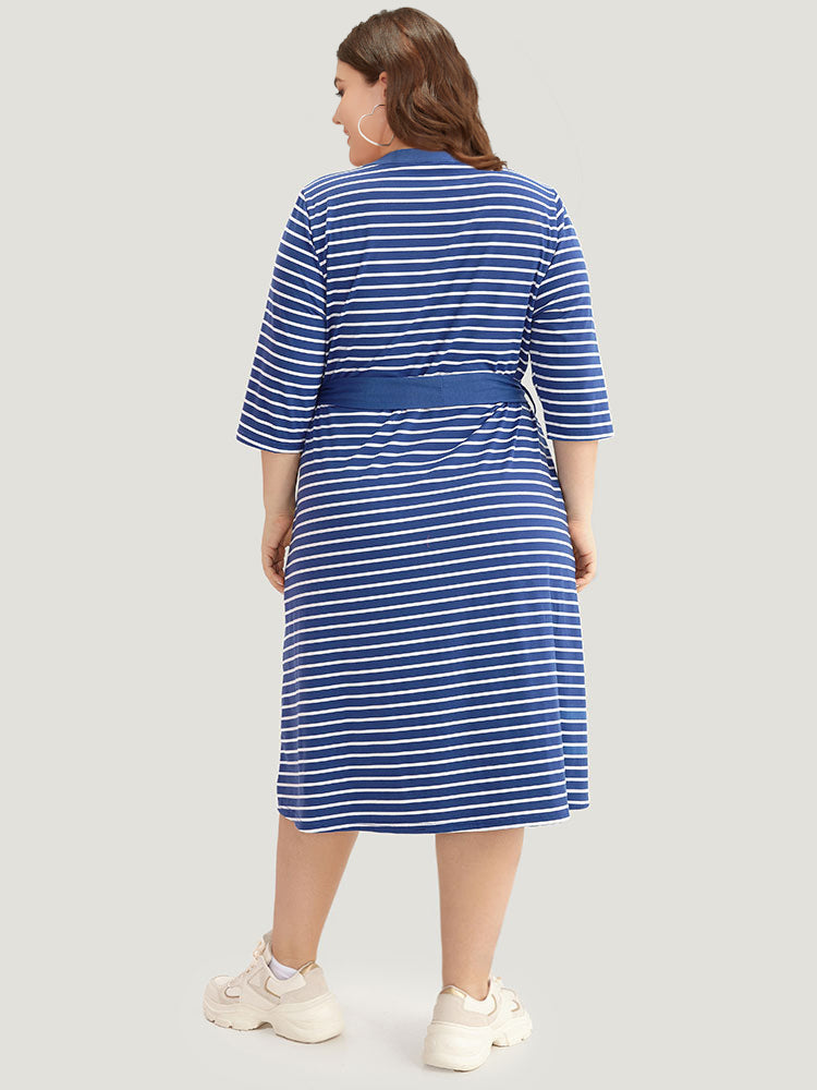 Striped Belted Notched Dress-Sweetccc