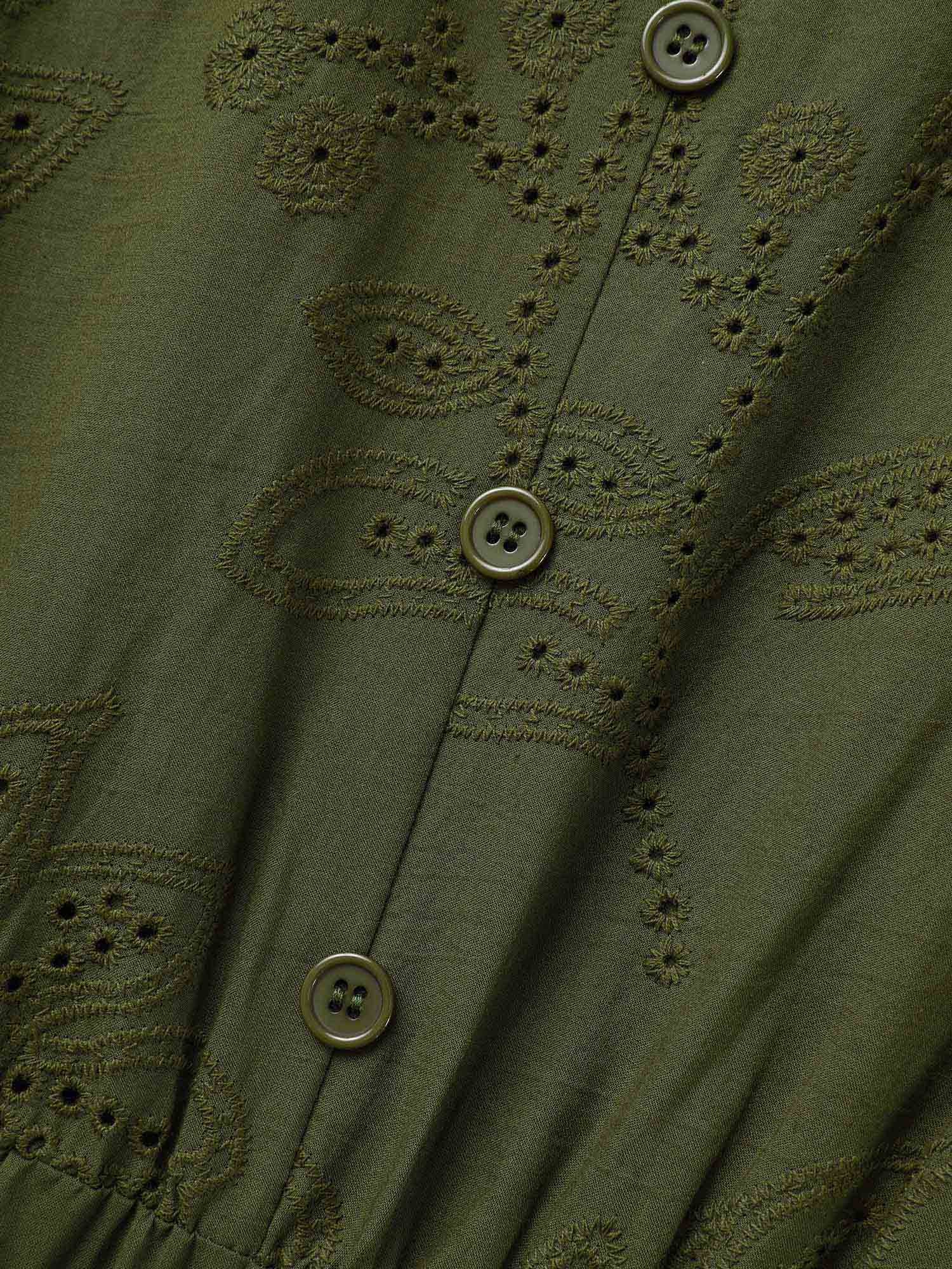 Notched Broderie Anglaise Button Detail Dress-Sweetccc