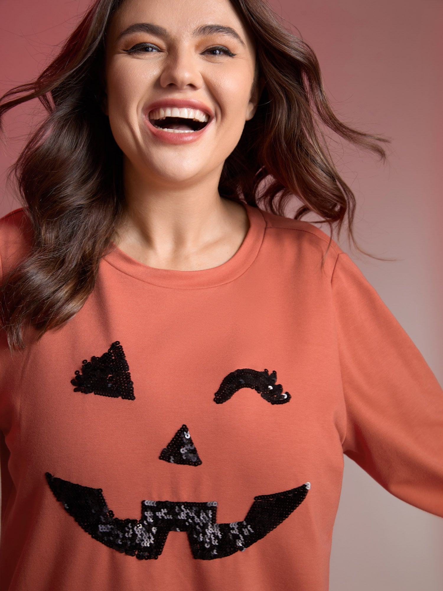 Supersoft Pumpkin Spice Sequin Embroidery Sweatshirt-Sweetccc