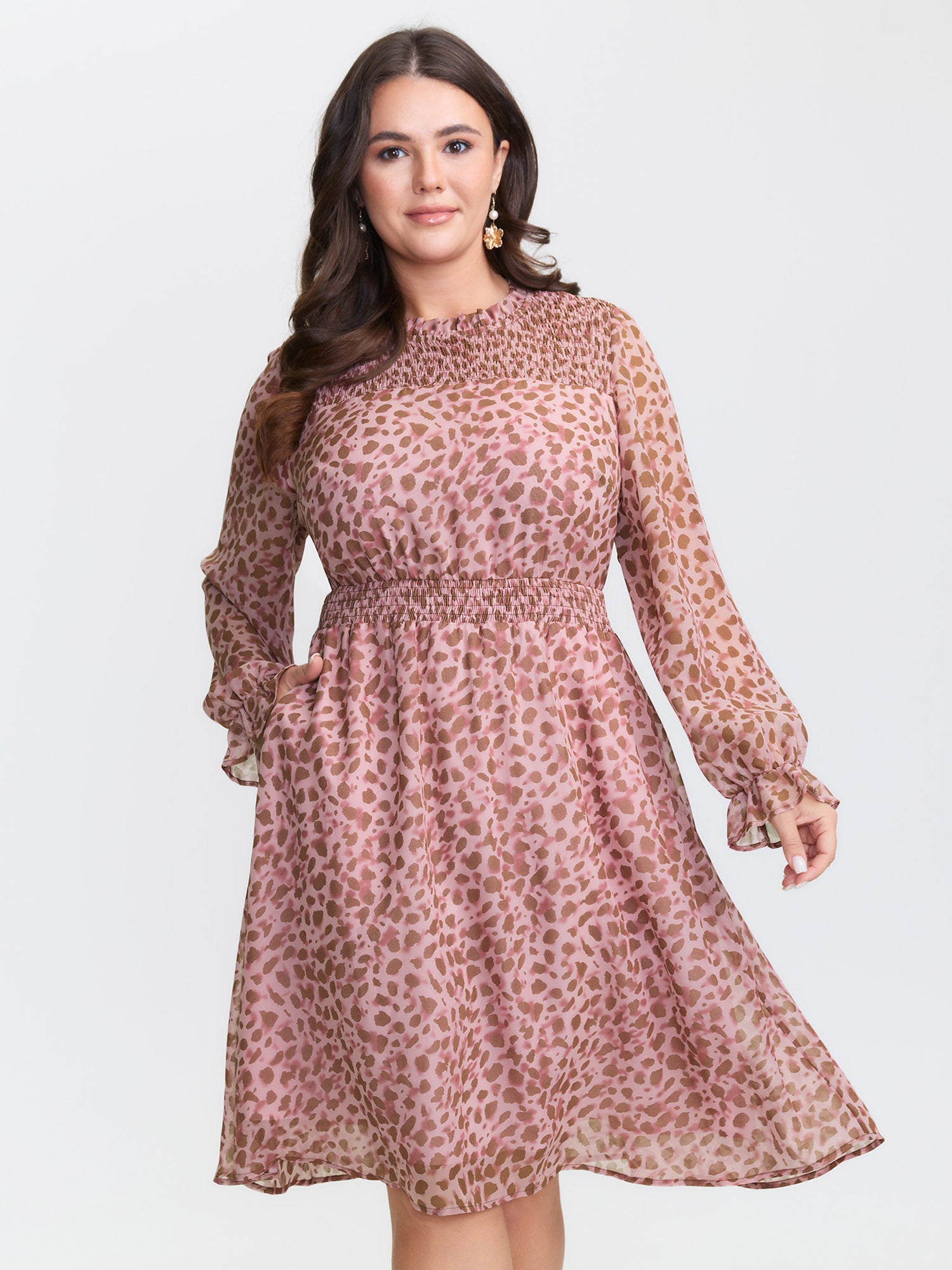 Leopard Print Shirred Waist Midi Dress-Sweetccc