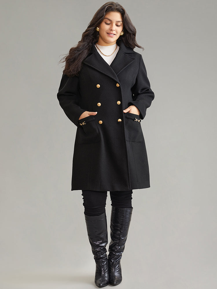 Lapel Collar Pocket Chain Buckle Detail Coat-Sweetccc
