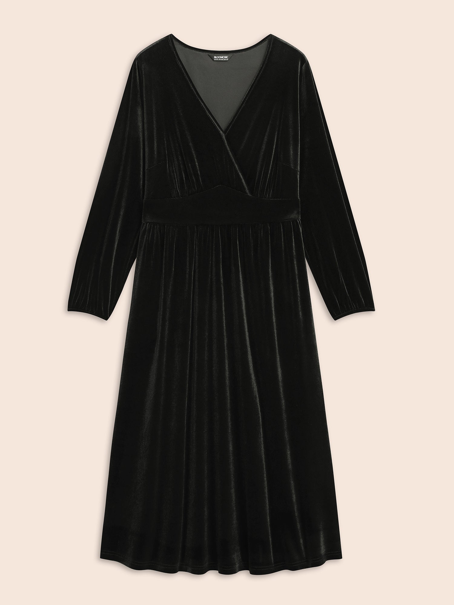 Velvet Overlap Collar Shirred Gathered Dress-Sweetccc