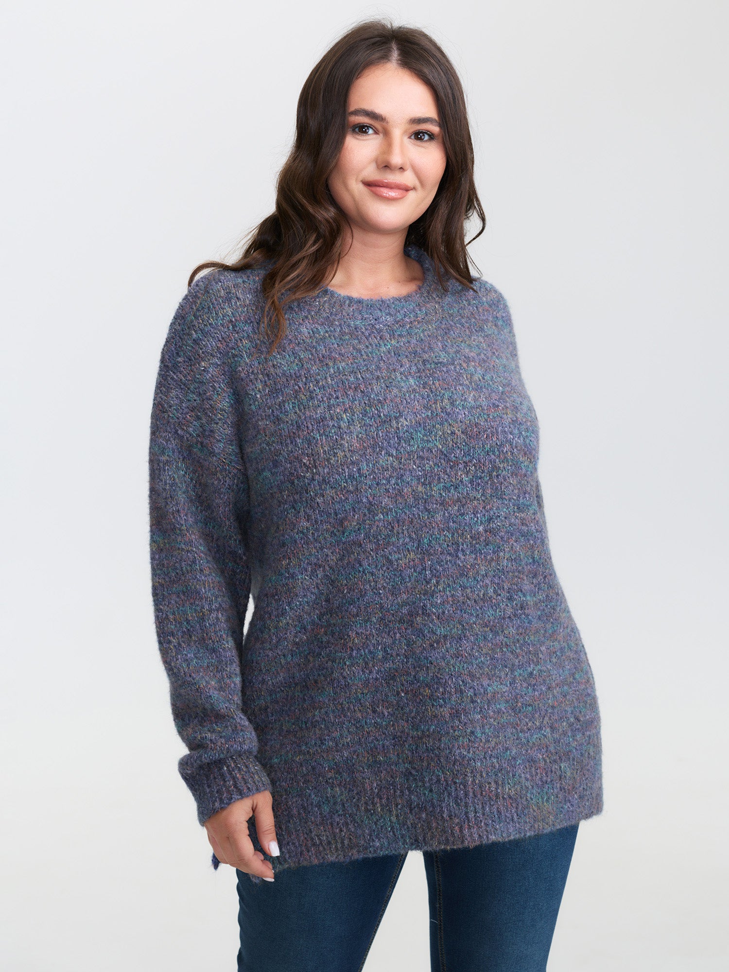 Heather Color Gradient Round Neck Pullover-Sweetccc