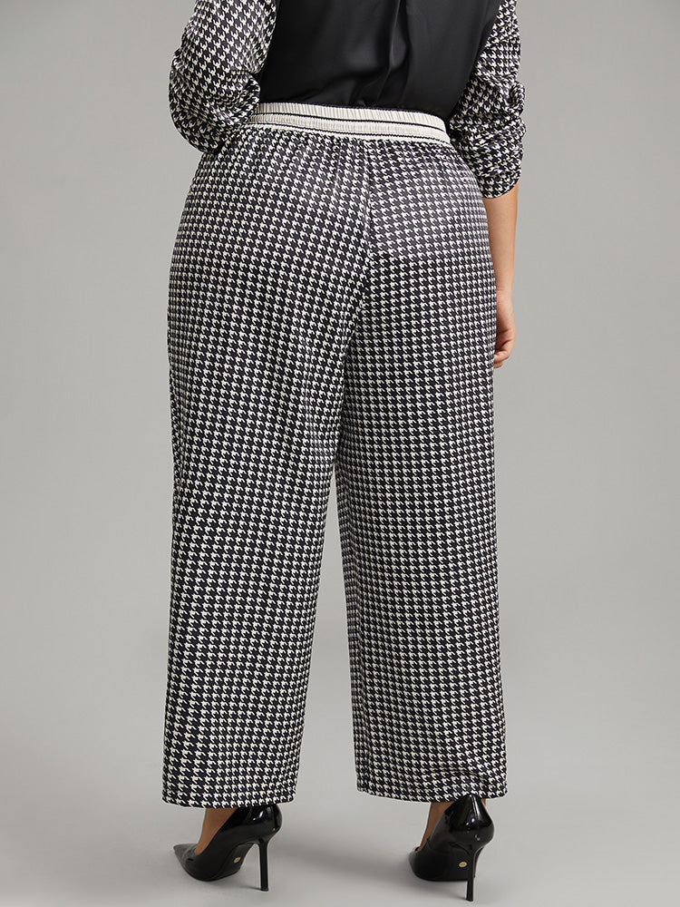 Houndstooth Drawstring Straight Leg Pants-Sweetccc