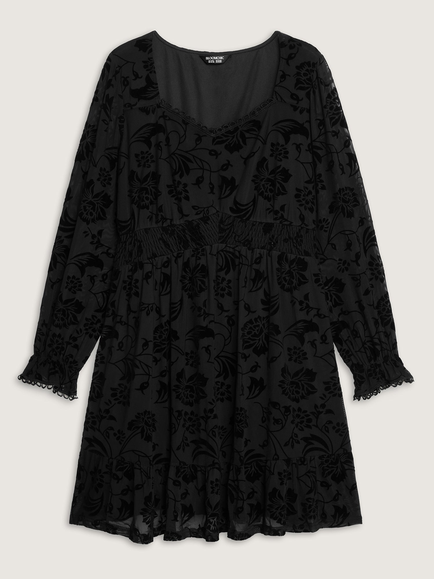 Textured Floral Shirred Waist Knee-Length Dress-Sweetccc