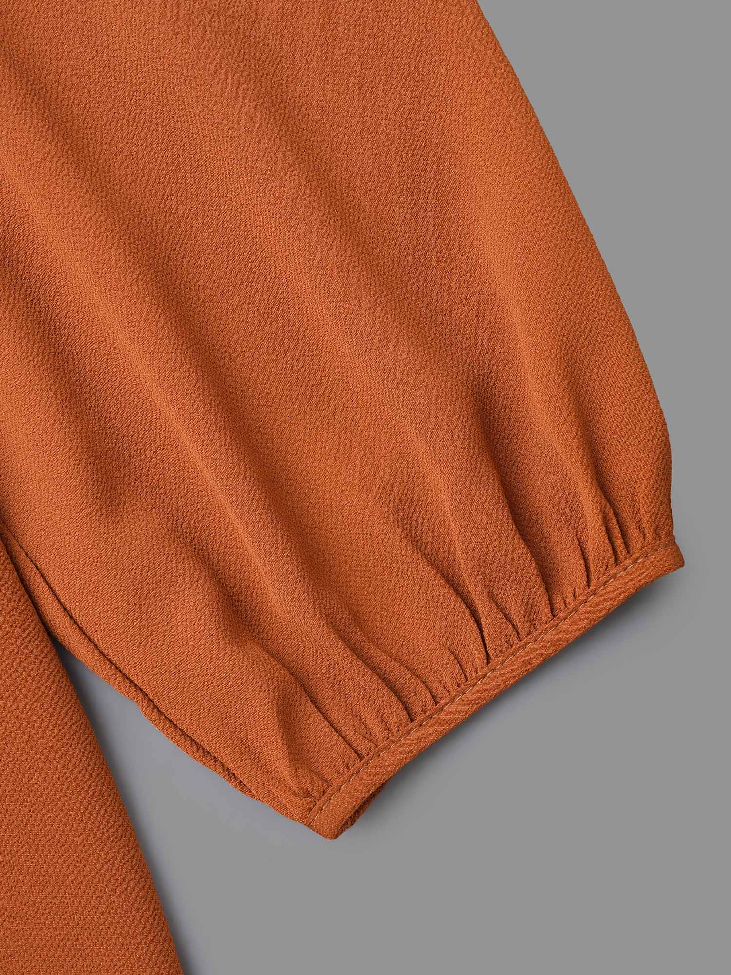 Notched Lace Trim Gathered Blouse-Sweetccc