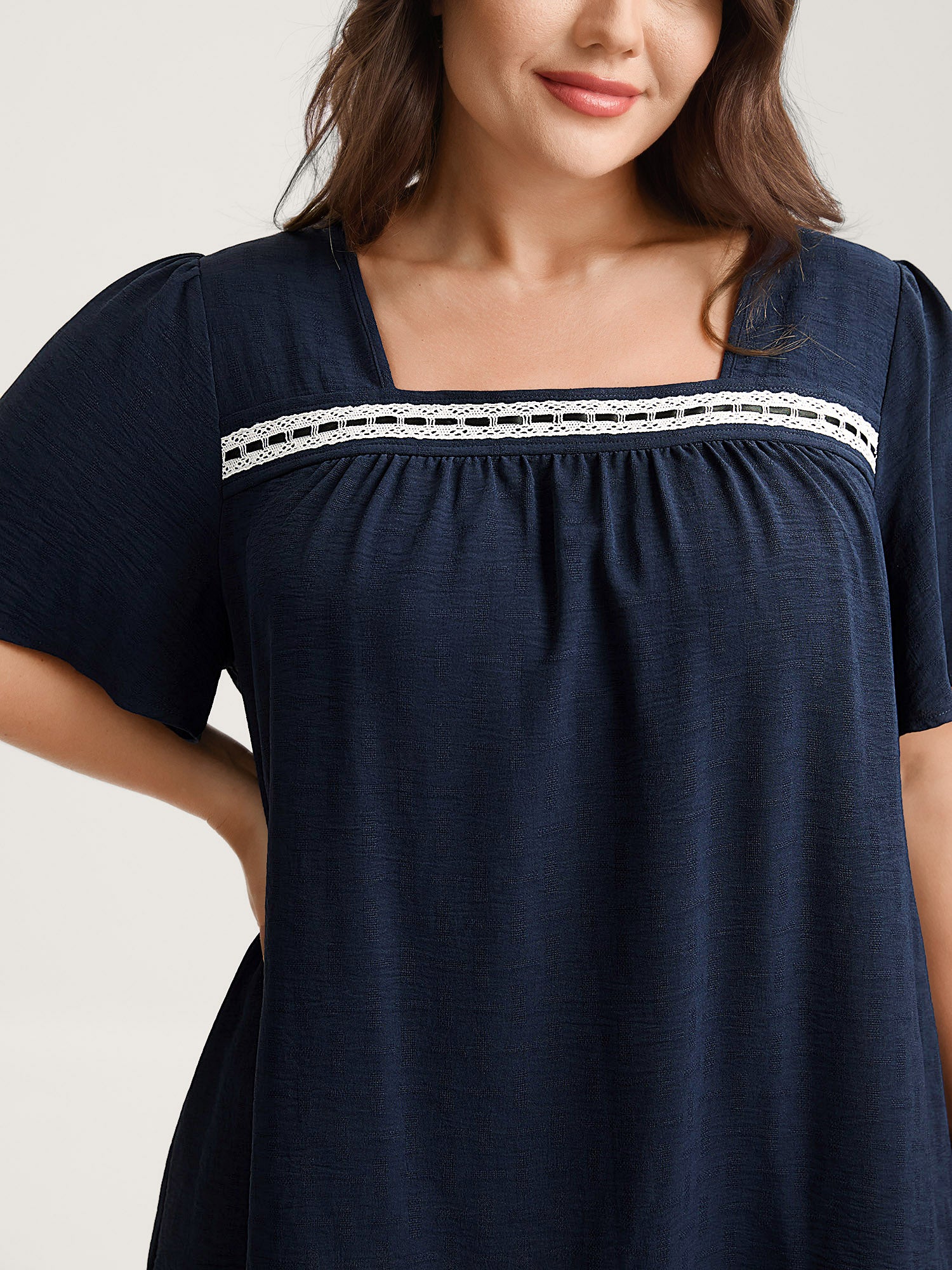 Square Neck Lace Pleated Blouse-Sweetccc