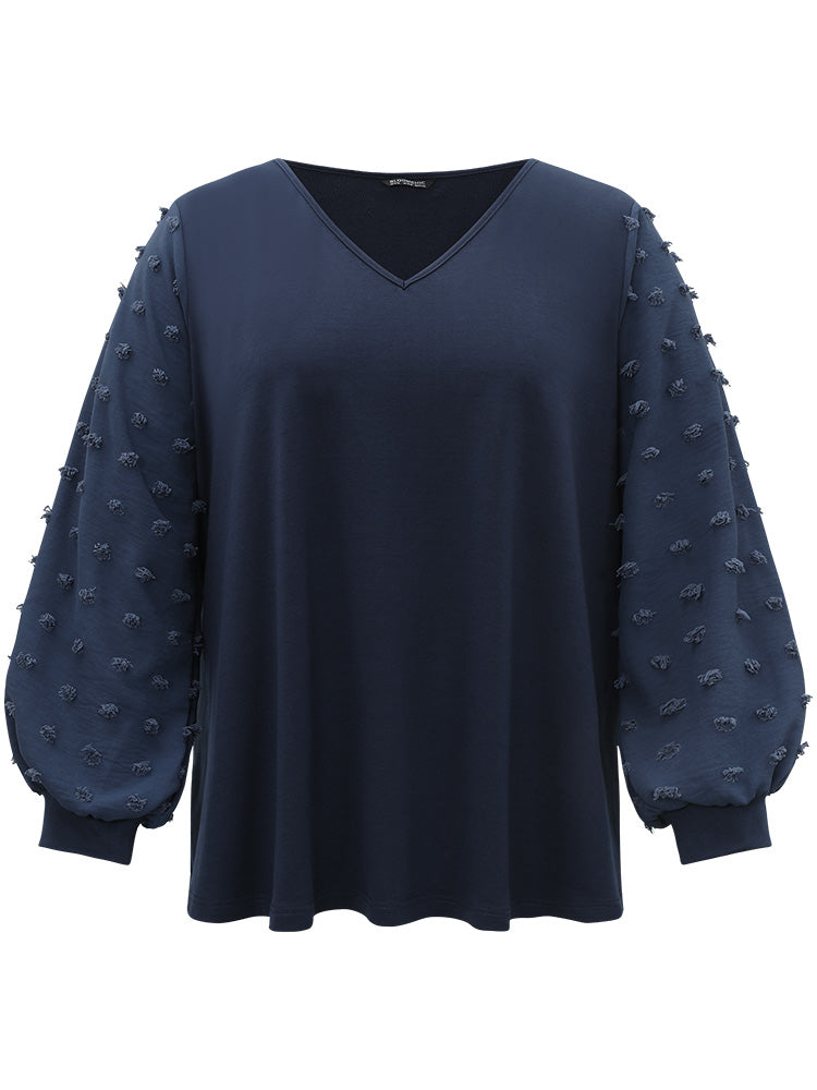 Solid V Neck Patchwork Elastic Cuffs Sweatshirt-Sweetccc