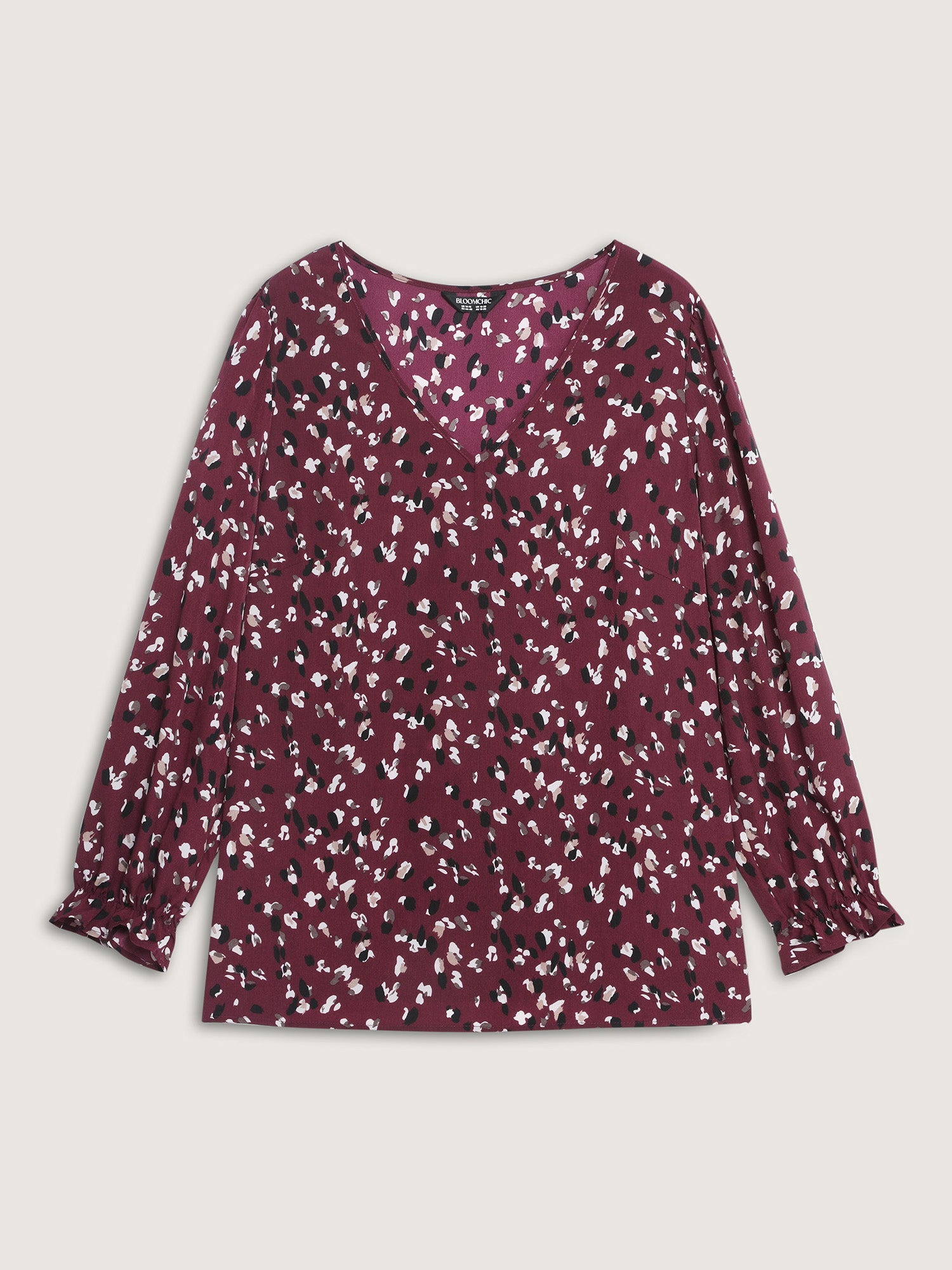 Leopard Print Stretchy Cuff Sleeve Blouse-Sweetccc