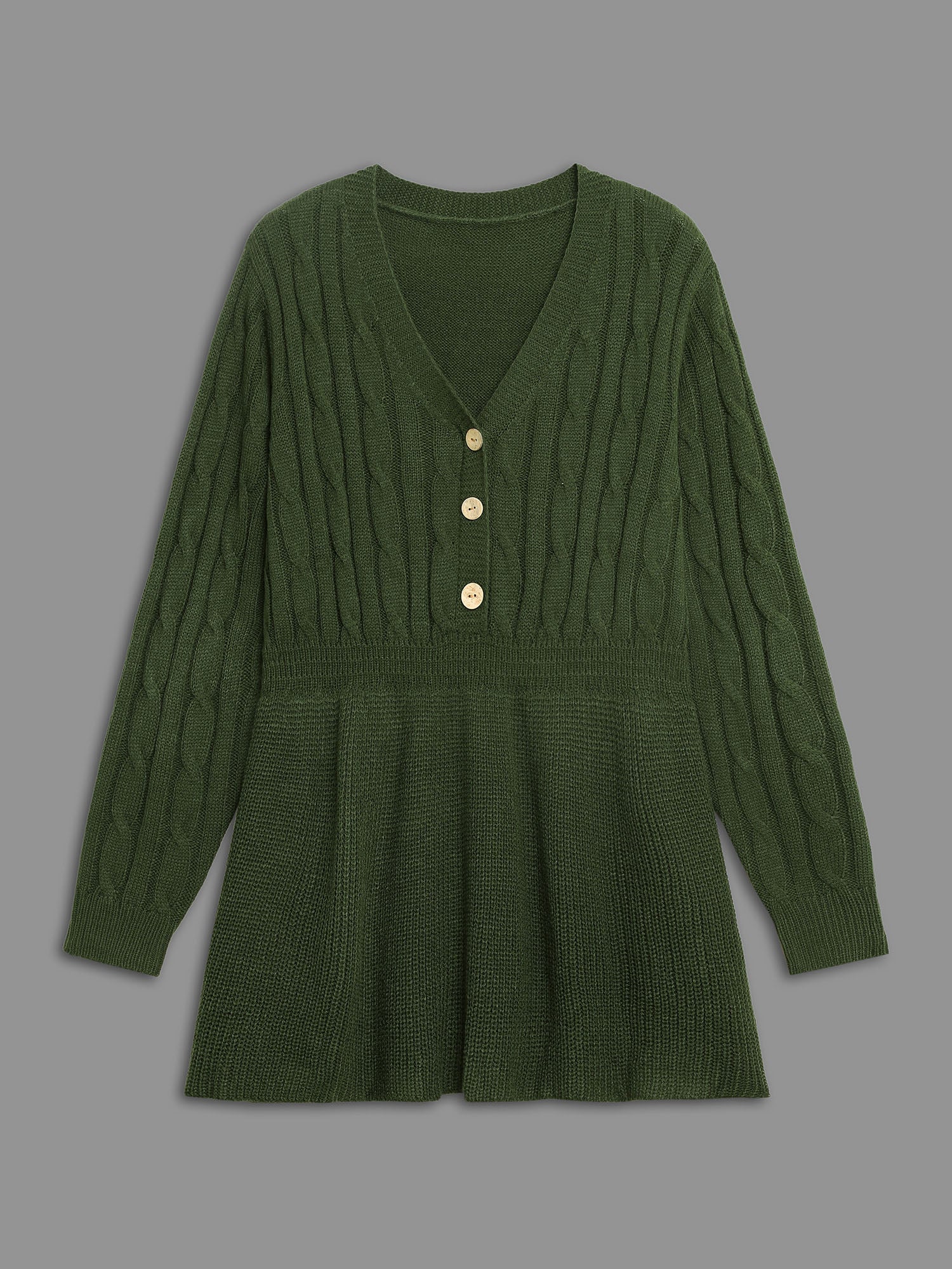 Texture Cable Knit Button Detail Pullover-Sweetccc