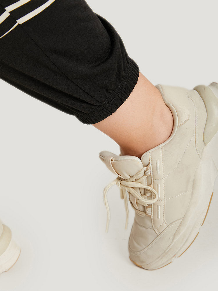 Striped Patchwork Elastic Waist Pocket Ties Sweatpants-Sweetccc