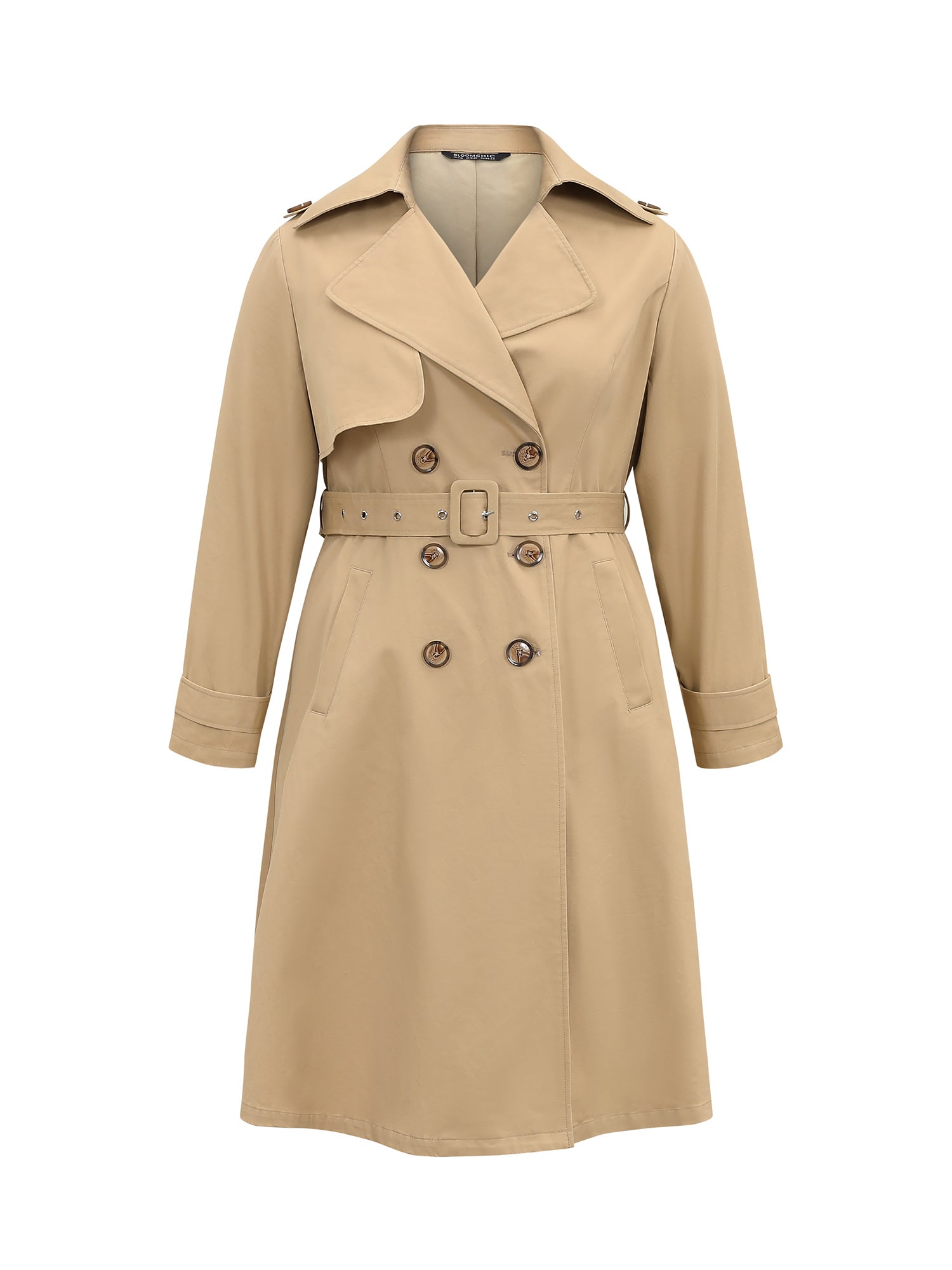 Lapel Collar Belted Buckle Detail Double Breasted Coat-Sweetccc
