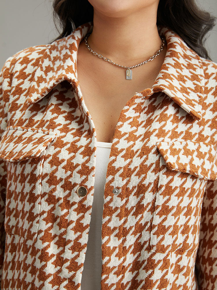 Houndstooth Lapel Collar Flap Detail Coat-Sweetccc
