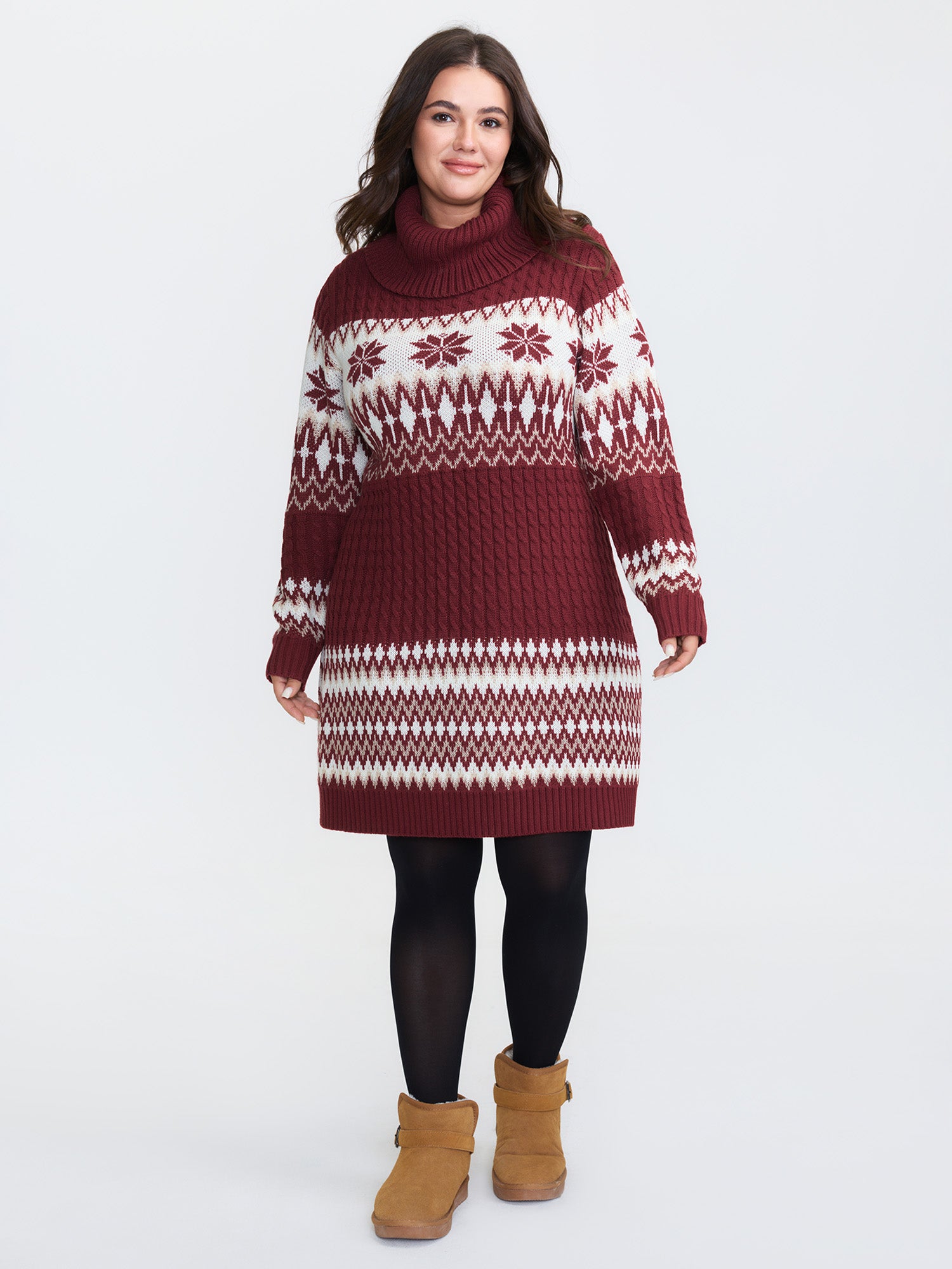 Holiday Textured Turtleneck Sweater Dress-Sweetccc