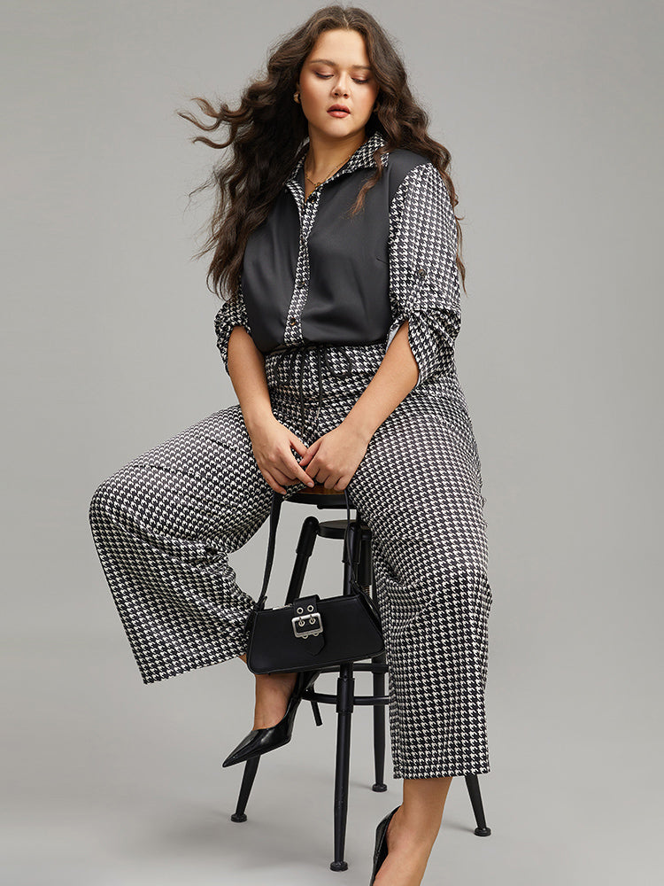 Houndstooth Drawstring Straight Leg Pants-Sweetccc