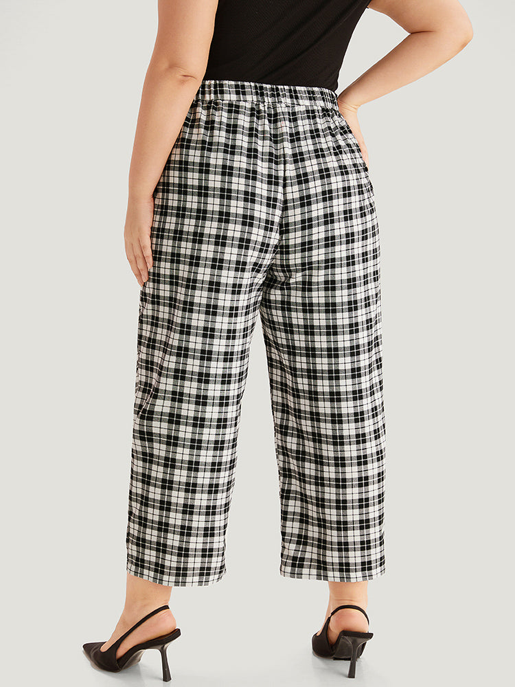 Gingham Elastic Waist Pocket Pants-Sweetccc