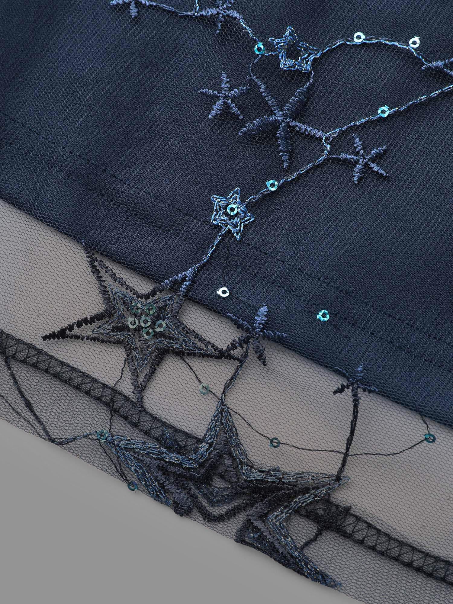 Velvet Star Mesh Surplice Neckline Midi Dress-Sweetccc