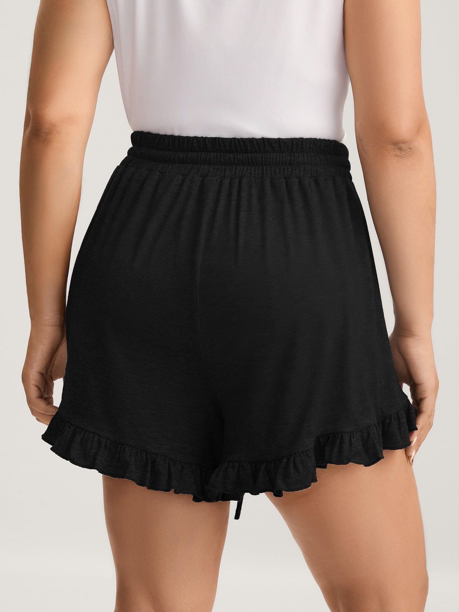 Supersoft Mixed Color Knit Drawstring Ruffled Shorts-Sweetccc