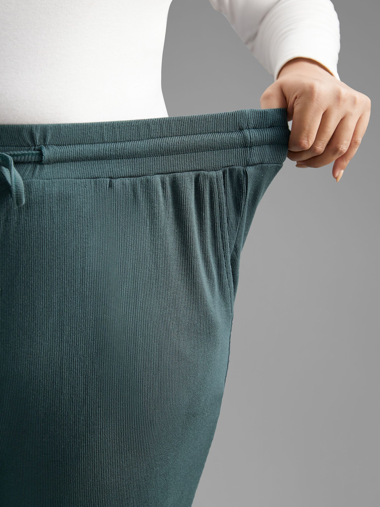 Solid Rib Knit Drawstring Lounge Bottoms-Sweetccc