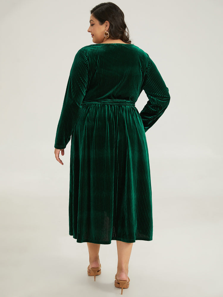 Velvet Rib Knit Wrap Hem Pocket Belted Dress-Sweetccc