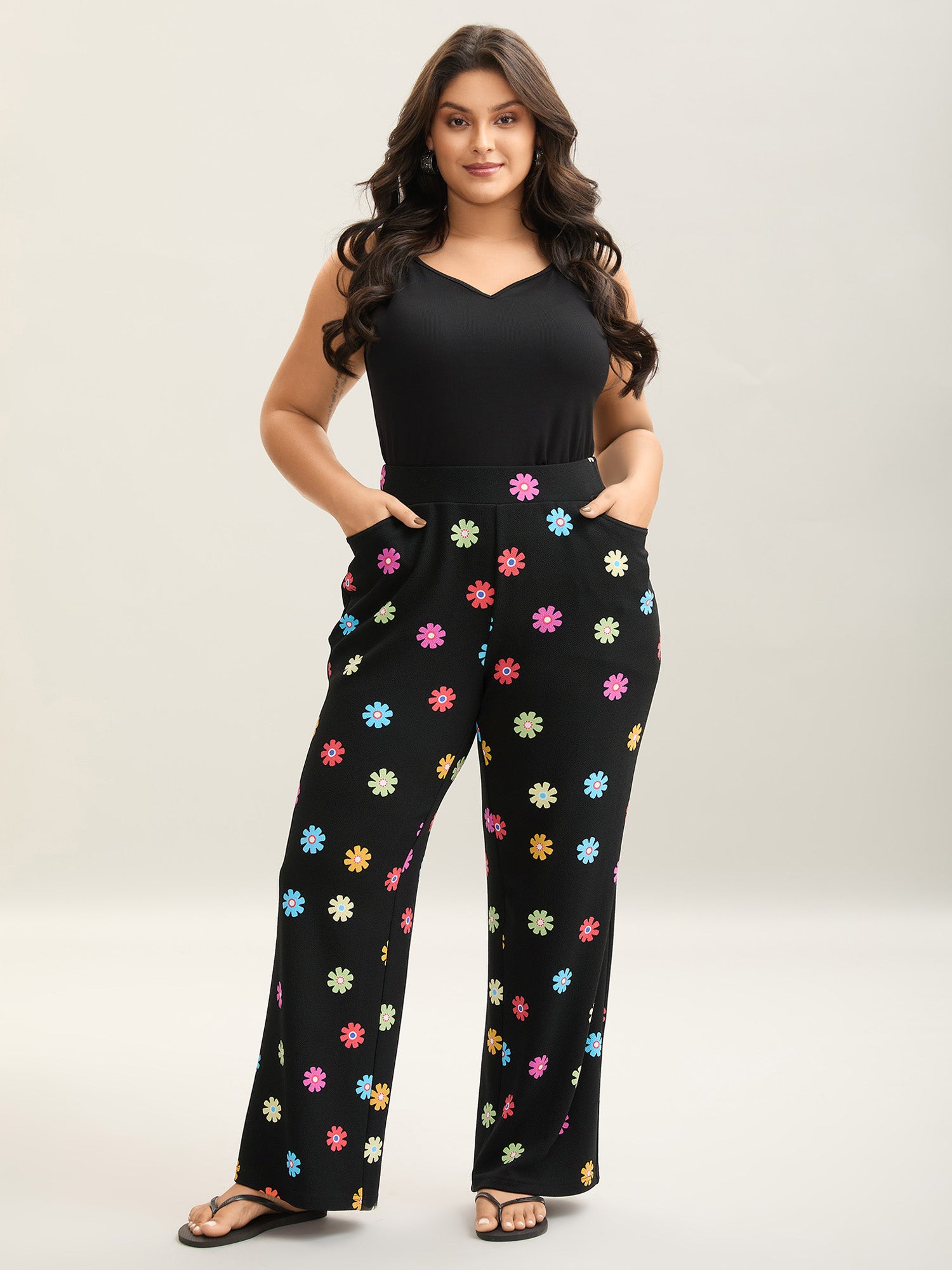 Multi-Color Floral Print Flared Pants-Sweetccc