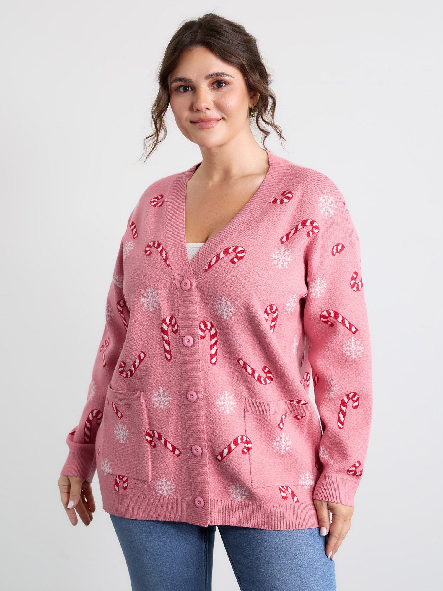 Holiday Candy Patch Pockets Knit Cardigan-Sweetccc