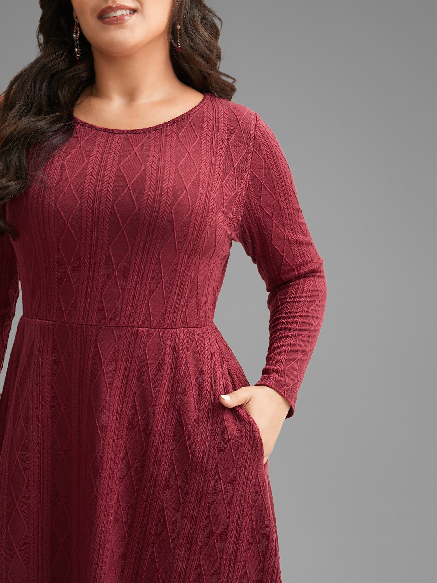 Textured Knit Fit-And-Flare Midi Dress-Sweetccc