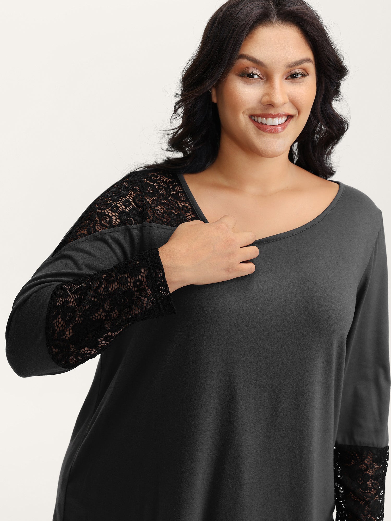 Supersoft Sheer Lace Solid T-Shirt-Sweetccc