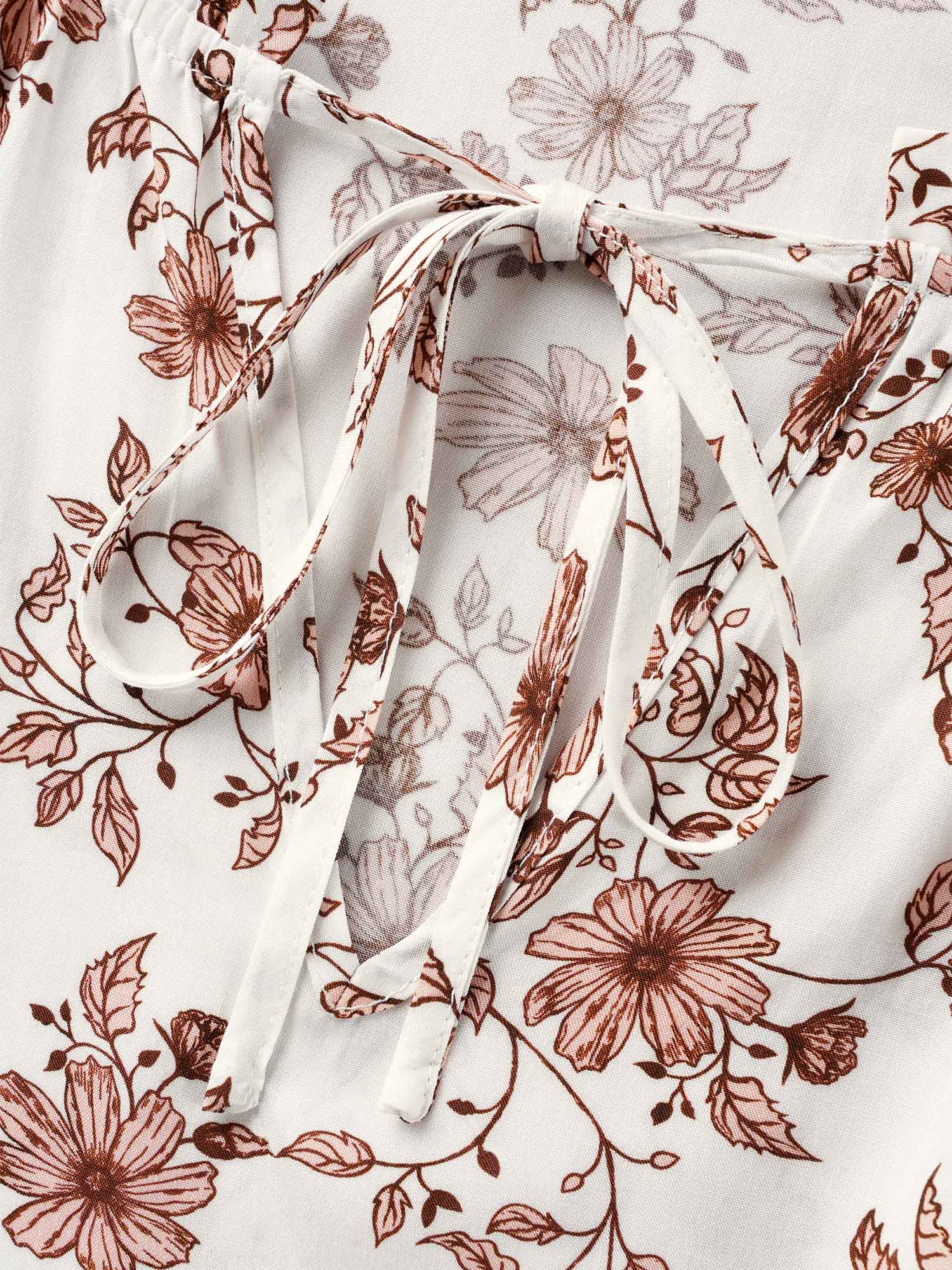 Floral Tie Knot Ruffle Trim Blouse-Sweetccc