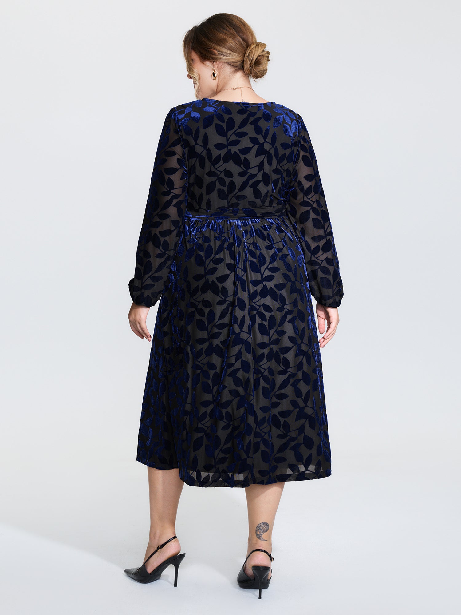 Velvet Laser Cut Faux Wrap Midi Dress-Sweetccc