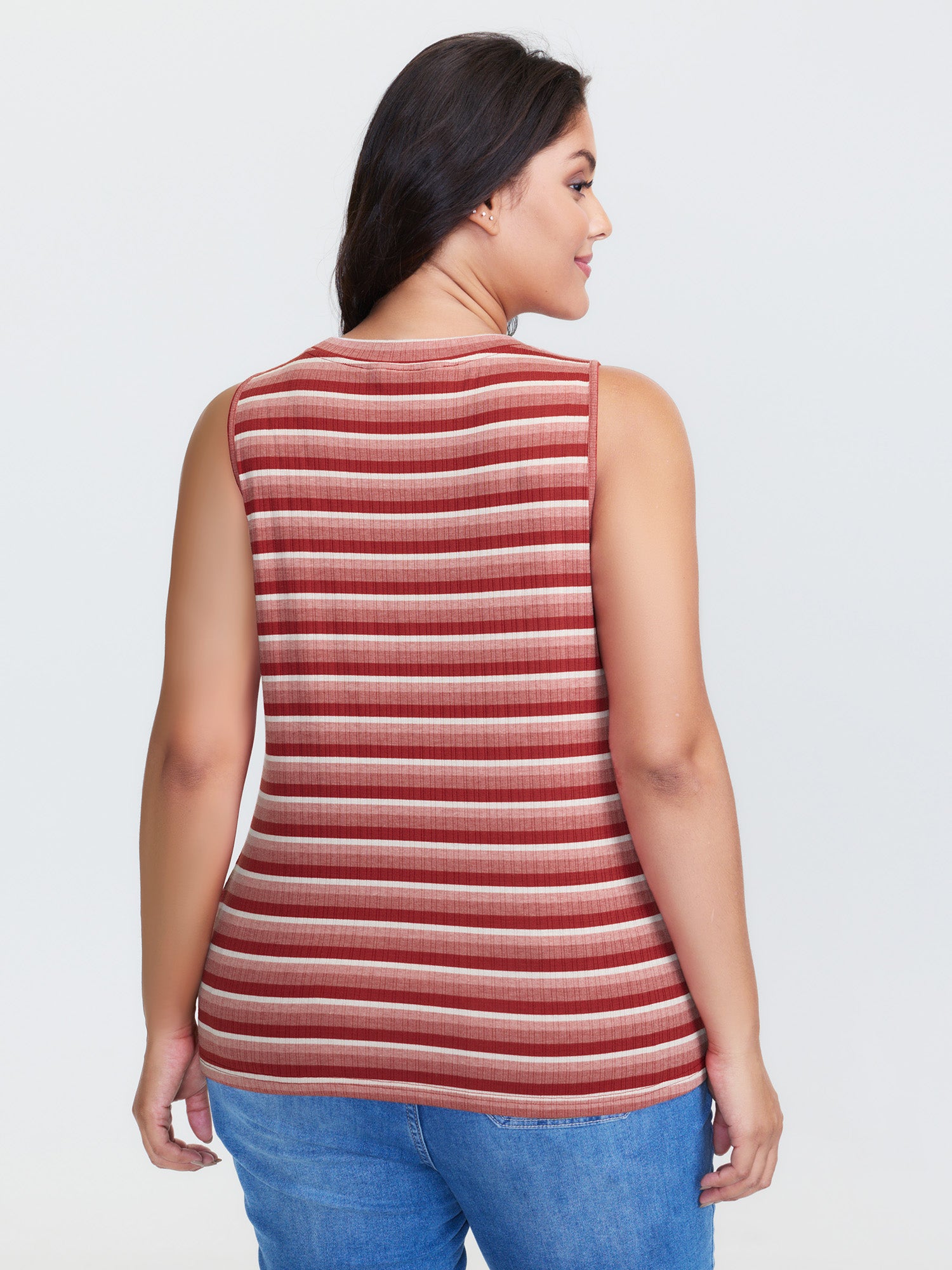 Stretchy Ribbed Crew Neckline Fitted Tank Top-Sweetccc